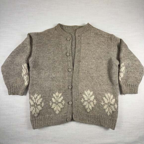 Unknown Sweaters - Vintage Hand-Knit Wool Snowflake Cardigan Sweater